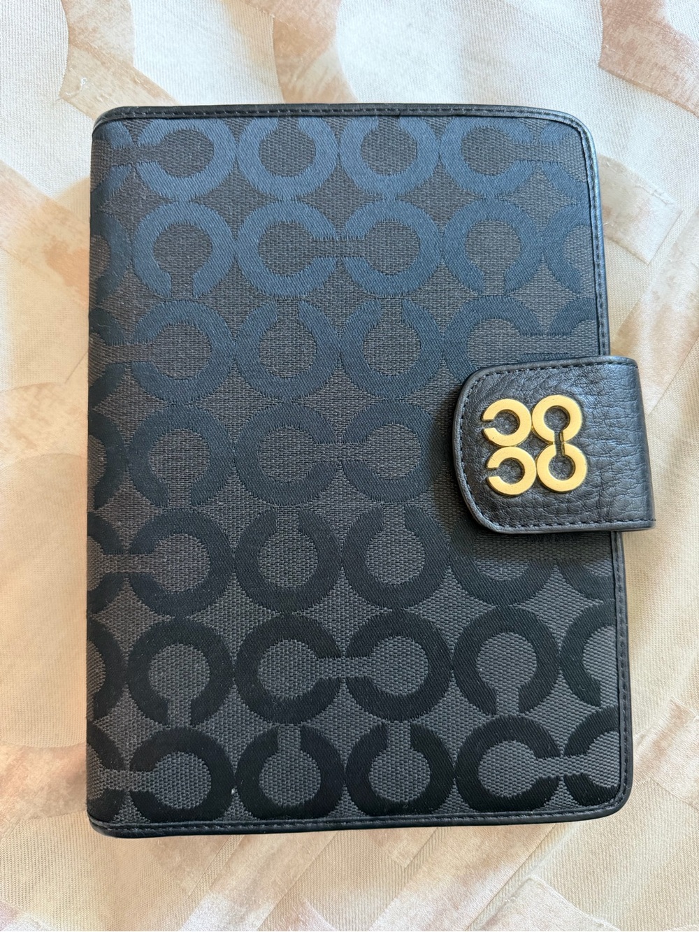 Coach Black Signature Monogram Snap Tab Organizer with Gold Hardware